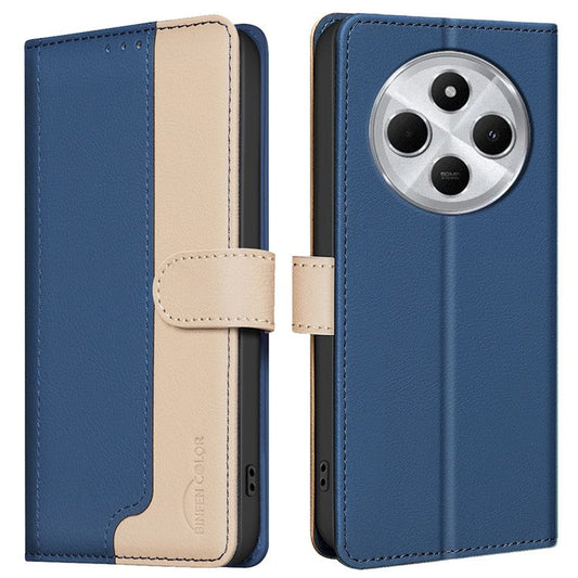 BINFEN COLOR BF33 for Xiaomi Poco C75 4G / Redmi 14R 5G / 14C 4G Leather Case Splicing Color RFID Blocking - Blue