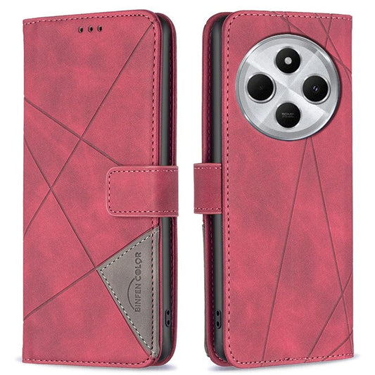 BINFEN COLOR BF05 For Xiaomi Redmi 14C 4G Case Leather Phone Cover Wallet Stand - Red