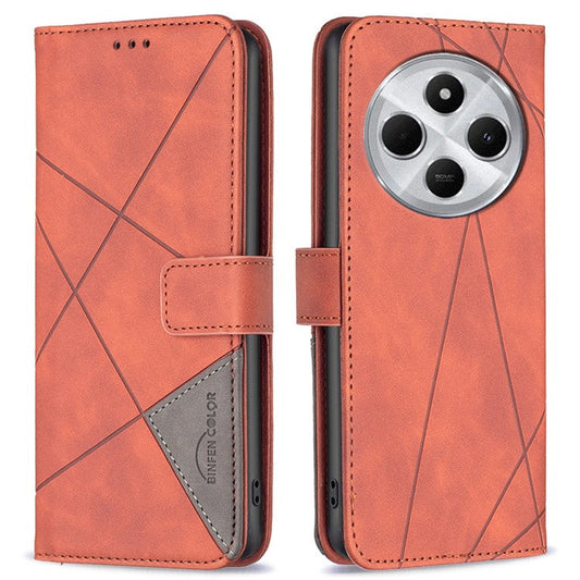 BINFEN COLOR BF05 For Xiaomi Redmi 14C 4G Case Leather Phone Cover Wallet Stand - Brown