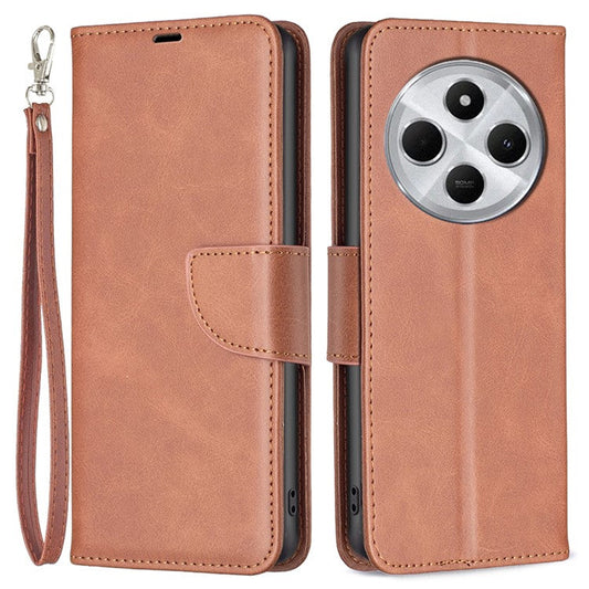 For Xiaomi Poco C75 4G / Redmi 14R 5G / 14C 4G Case Shockproof PU Leather Cover with Wallet Card Slots - Brown