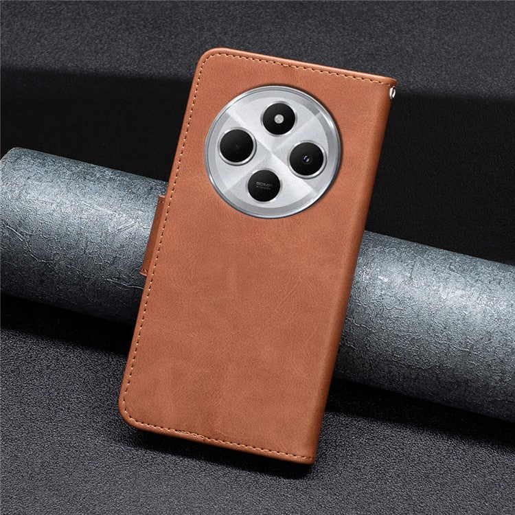 For Xiaomi Poco C75 4G / Redmi 14R 5G / 14C 4G Case Shockproof PU Leather Cover with Wallet Card Slots - Brown