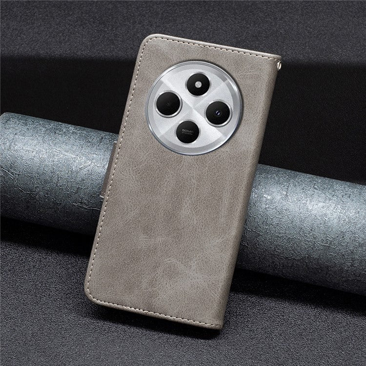 For Xiaomi Poco C75 4G / Redmi 14R 5G / 14C 4G Case Shockproof PU Leather Cover with Wallet Card Slots - Grey