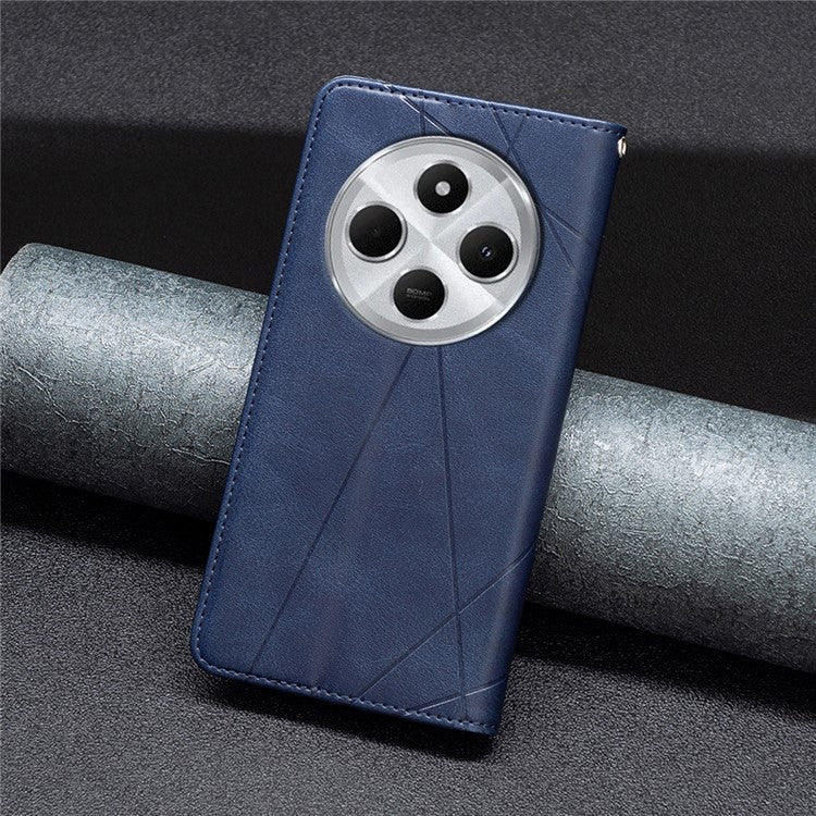 For Xiaomi Poco C75 4G / Redmi 14R 5G / 14C 4G Case Card Slots Geometry Imprint Leather Phone Cover - Blue