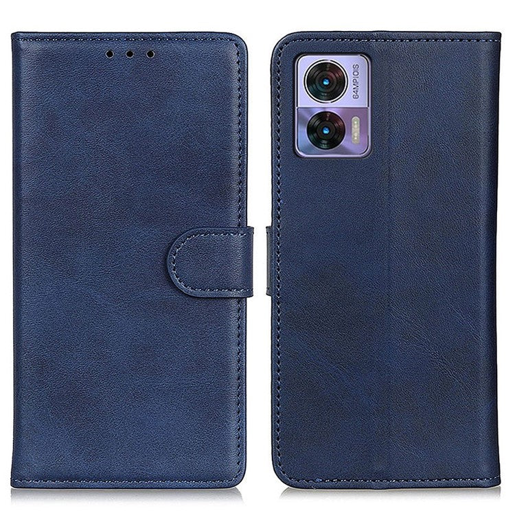 For Motorola Edge 30 Neo 5G Magnetic Clasp Phone Case Cowhide Texture PU Leather Wallet Stand Anti-drop Cover - Blue