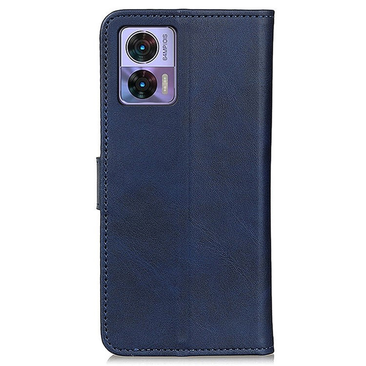For Motorola Edge 30 Neo 5G Magnetic Clasp Phone Case Cowhide Texture PU Leather Wallet Stand Anti-drop Cover - Blue