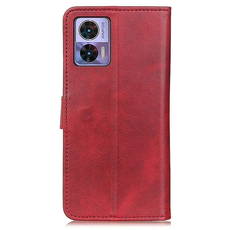 For Motorola Edge 30 Neo 5G Magnetic Clasp Phone Case Cowhide Texture PU Leather Wallet Stand Anti-drop Cover - Red