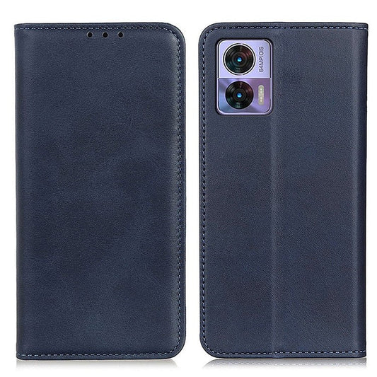 For Motorola Edge 30 Neo 5G Magnetic Auto Closing Stand Case Cowhide Texture Split Leather Phone Wallet Cover - Blue