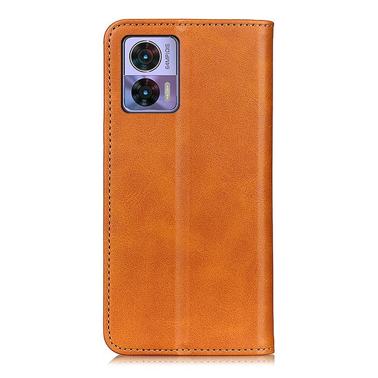 For Motorola Edge 30 Neo 5G Magnetic Auto Closing Stand Case Cowhide Texture Split Leather Phone Wallet Cover - Brown
