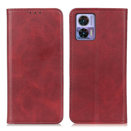 For Motorola Edge 30 Neo 5G Magnetic Auto Closing Stand Case Cowhide Texture Split Leather Phone Wallet Cover - Red