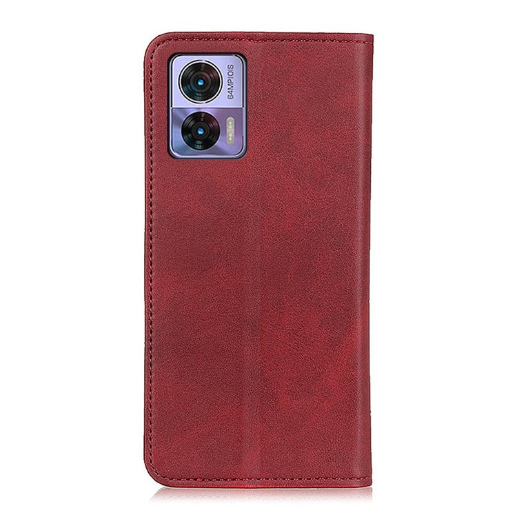 For Motorola Edge 30 Neo 5G Magnetic Auto Closing Stand Case Cowhide Texture Split Leather Phone Wallet Cover - Red