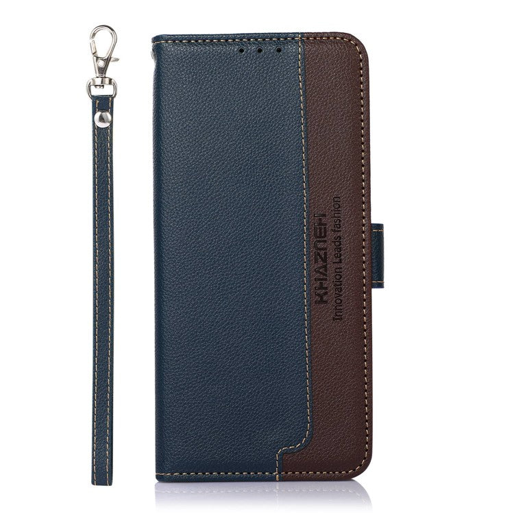 KHAZNEH For Motorola Edge 30 Neo 5G RFID Blocking Litchi Texture PU Leather Phone Case Stand Wallet Folio Flip Cover - Blue