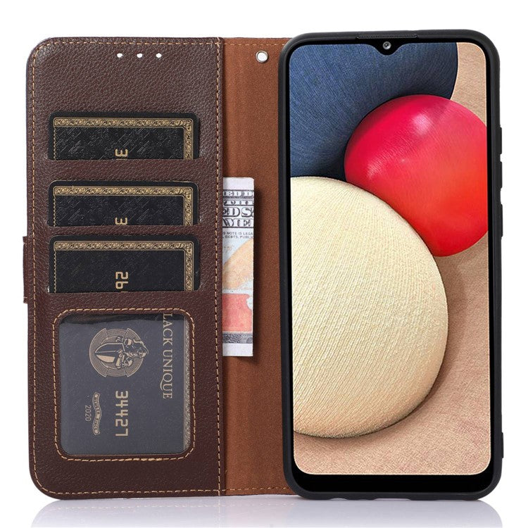 KHAZNEH For Motorola Edge 30 Neo 5G RFID Blocking Litchi Texture PU Leather Phone Case Stand Wallet Folio Flip Cover - Brown