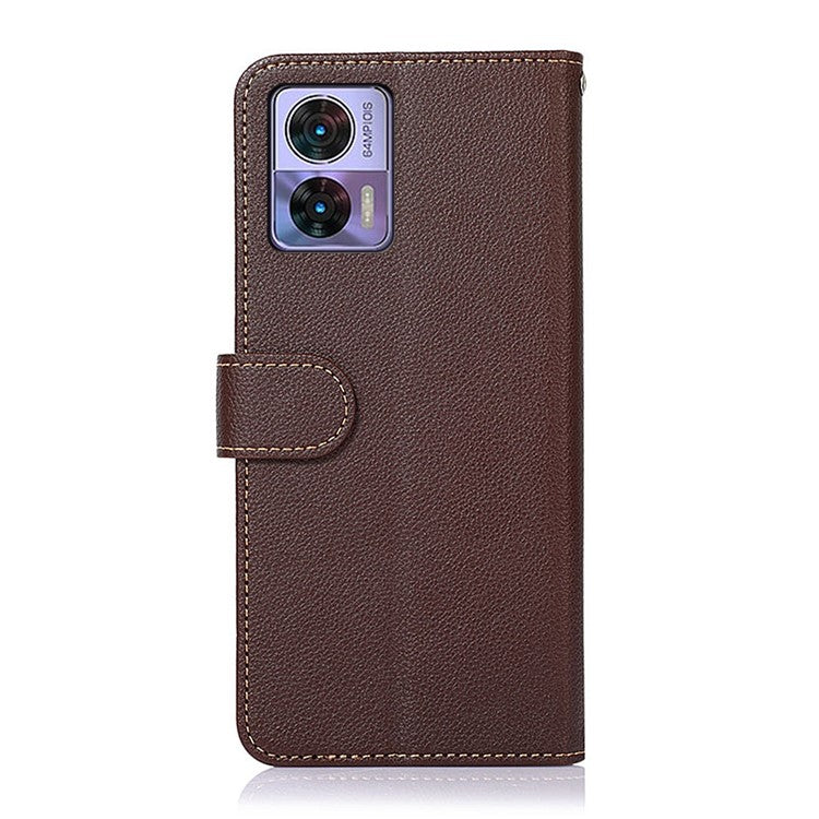 KHAZNEH For Motorola Edge 30 Neo 5G RFID Blocking Litchi Texture PU Leather Phone Case Stand Wallet Folio Flip Cover - Brown