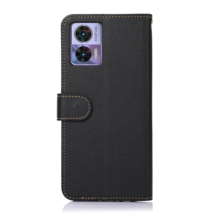 KHAZNEH For Motorola Edge 30 Neo 5G RFID Blocking Litchi Texture PU Leather Phone Case Stand Wallet Folio Flip Cover - Black