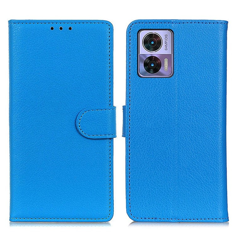 Litchi Texture PU Leather Cover for Motorola Edge 30 Neo 5G, Stand Wallet Magnetic Clasp Drop-proof Cell Phone Case - Blue