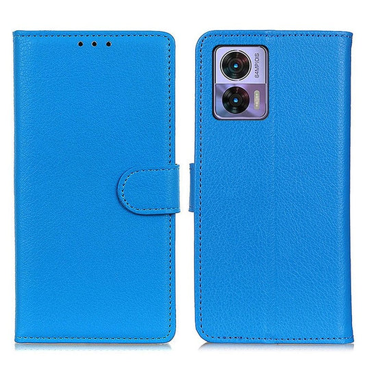 Litchi Texture PU Leather Cover for Motorola Edge 30 Neo 5G, Stand Wallet Magnetic Clasp Drop-proof Cell Phone Case - Blue