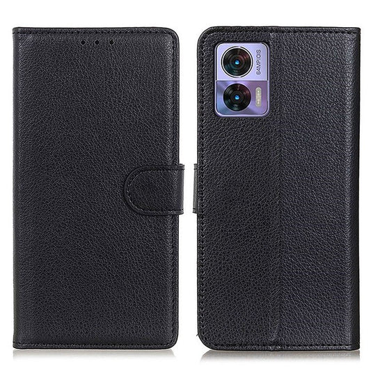 Litchi Texture PU Leather Cover for Motorola Edge 30 Neo 5G, Stand Wallet Magnetic Clasp Drop-proof Cell Phone Case - Black