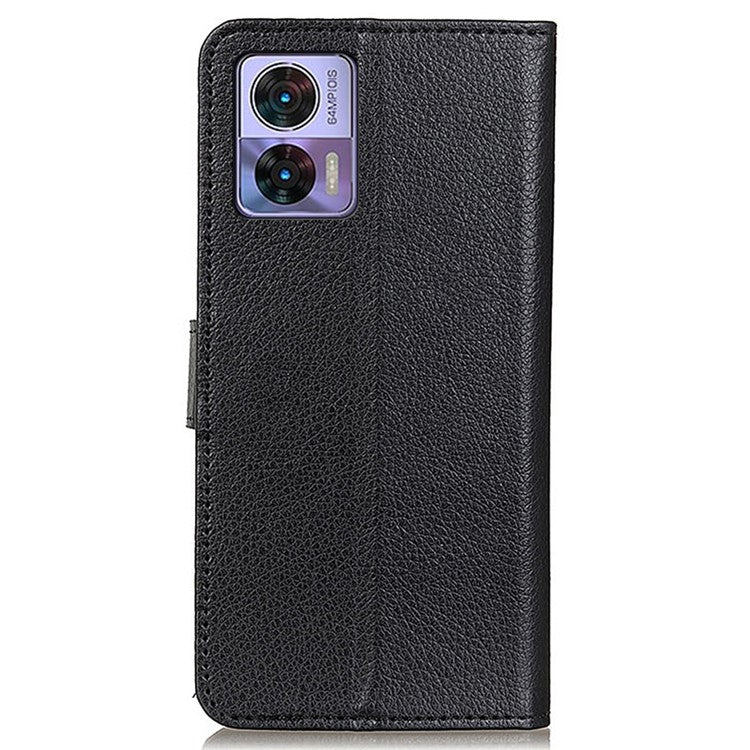 Litchi Texture PU Leather Cover for Motorola Edge 30 Neo 5G, Stand Wallet Magnetic Clasp Drop-proof Cell Phone Case - Black
