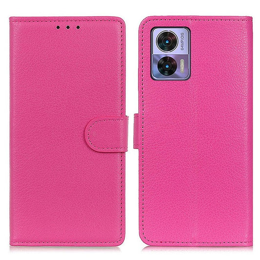 Litchi Texture PU Leather Cover for Motorola Edge 30 Neo 5G, Stand Wallet Magnetic Clasp Drop-proof Cell Phone Case - Rose