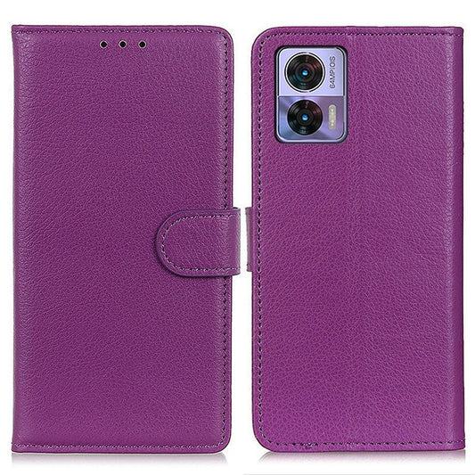 Litchi Texture PU Leather Cover for Motorola Edge 30 Neo 5G, Stand Wallet Magnetic Clasp Drop-proof Cell Phone Case - Purple