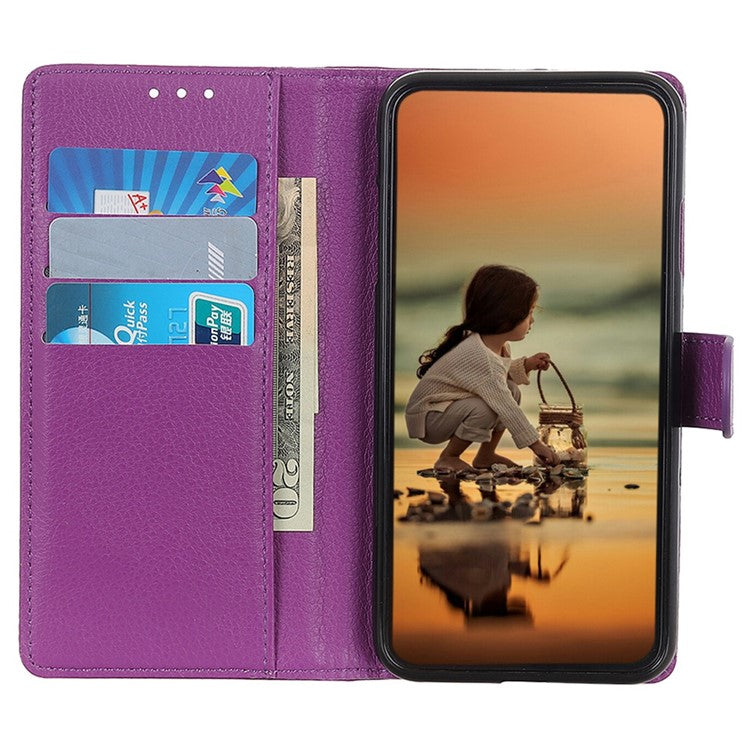 Litchi Texture PU Leather Cover for Motorola Edge 30 Neo 5G, Stand Wallet Magnetic Clasp Drop-proof Cell Phone Case - Purple