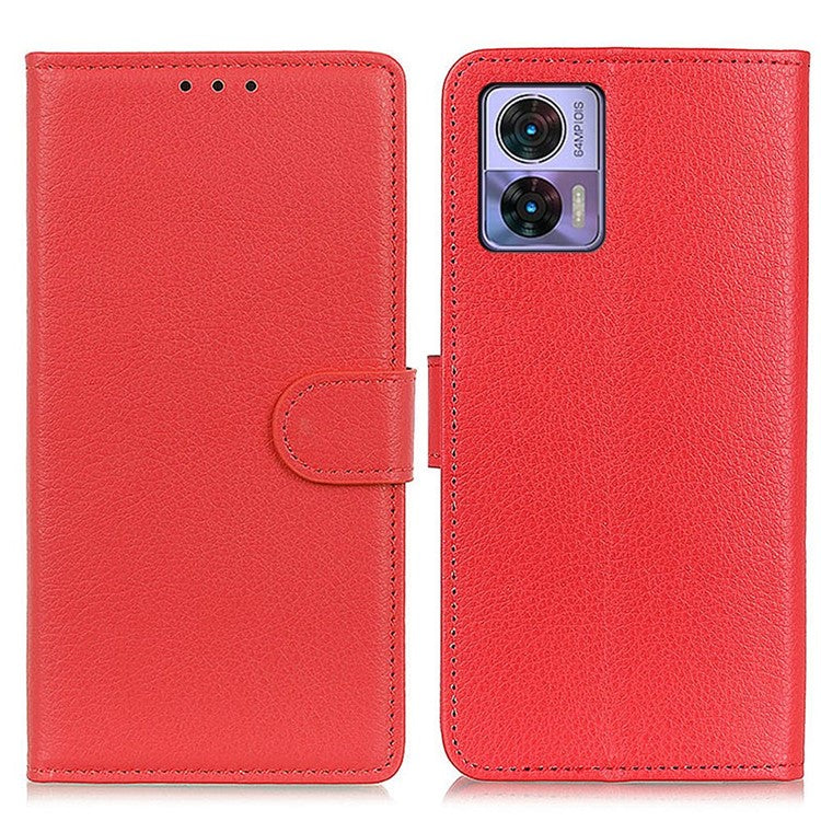 Litchi Texture PU Leather Cover for Motorola Edge 30 Neo 5G, Stand Wallet Magnetic Clasp Drop-proof Cell Phone Case - Red