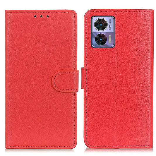 Litchi Texture PU Leather Cover for Motorola Edge 30 Neo 5G, Stand Wallet Magnetic Clasp Drop-proof Cell Phone Case - Red