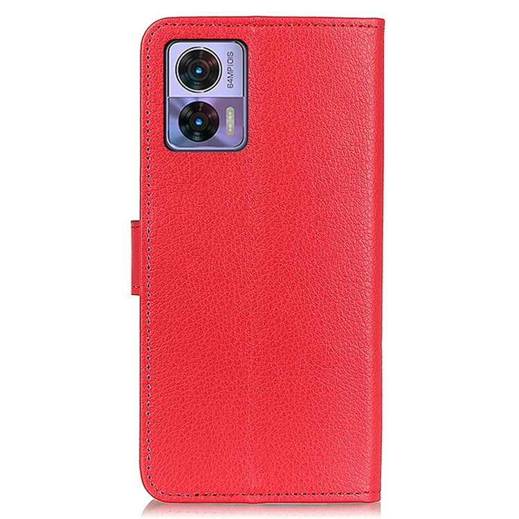 Litchi Texture PU Leather Cover for Motorola Edge 30 Neo 5G, Stand Wallet Magnetic Clasp Drop-proof Cell Phone Case - Red