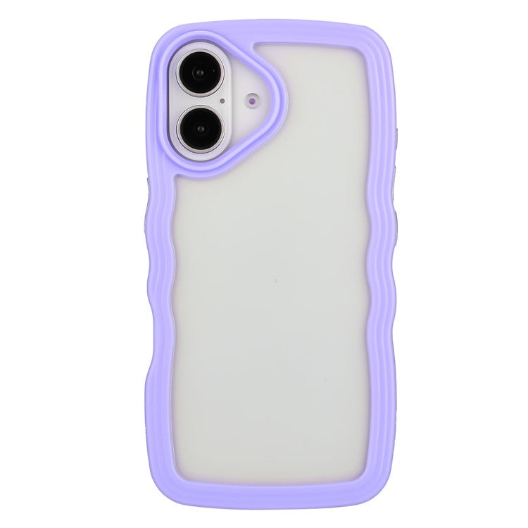 For iPhone 16 Case Wavy Edge Design PC + TPU Shockproof Phone Cover - Purple