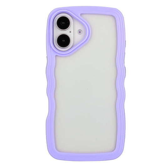 For iPhone 16 Case Wavy Edge Design PC + TPU Shockproof Phone Cover - Purple