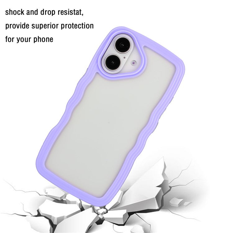 For iPhone 16 Case Wavy Edge Design PC + TPU Shockproof Phone Cover - Purple
