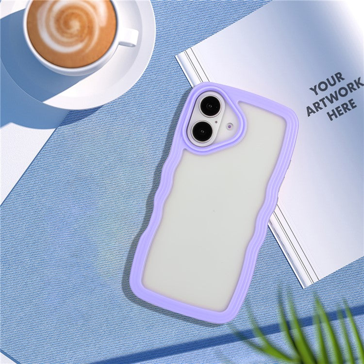 For iPhone 16 Case Wavy Edge Design PC + TPU Shockproof Phone Cover - Purple