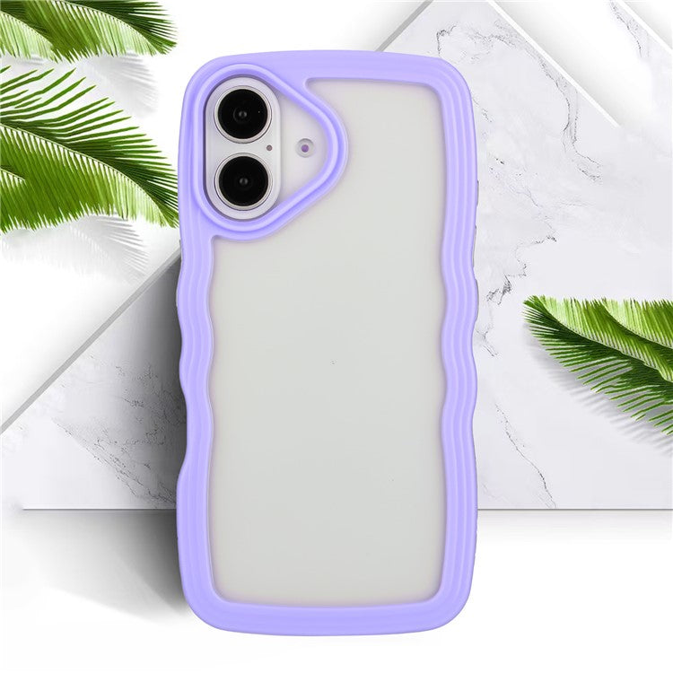 For iPhone 16 Case Wavy Edge Design PC + TPU Shockproof Phone Cover - Purple