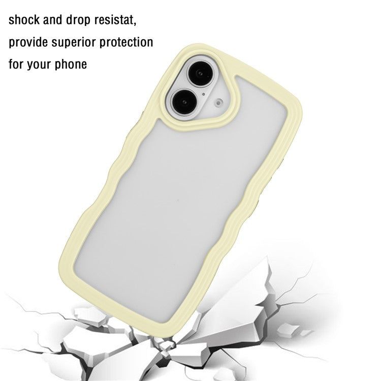 For iPhone 16 Case Wavy Edge Design PC + TPU Shockproof Phone Cover - Yellow