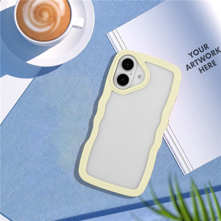 For iPhone 16 Case Wavy Edge Design PC + TPU Shockproof Phone Cover - Yellow