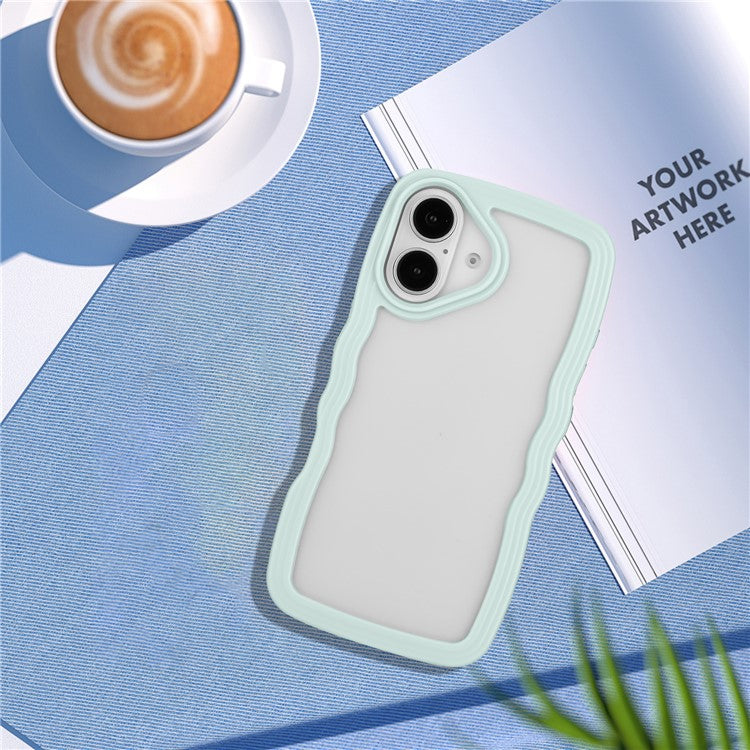 For iPhone 16 Case Wavy Edge Design PC + TPU Shockproof Phone Cover - Baby Blue
