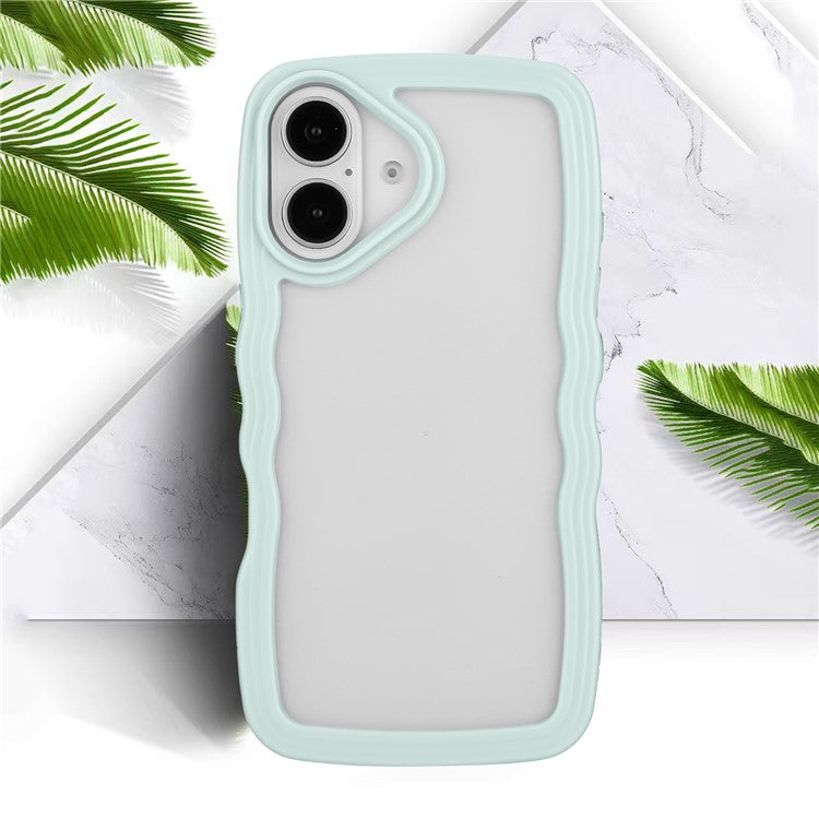 For iPhone 16 Case Wavy Edge Design PC + TPU Shockproof Phone Cover - Baby Blue