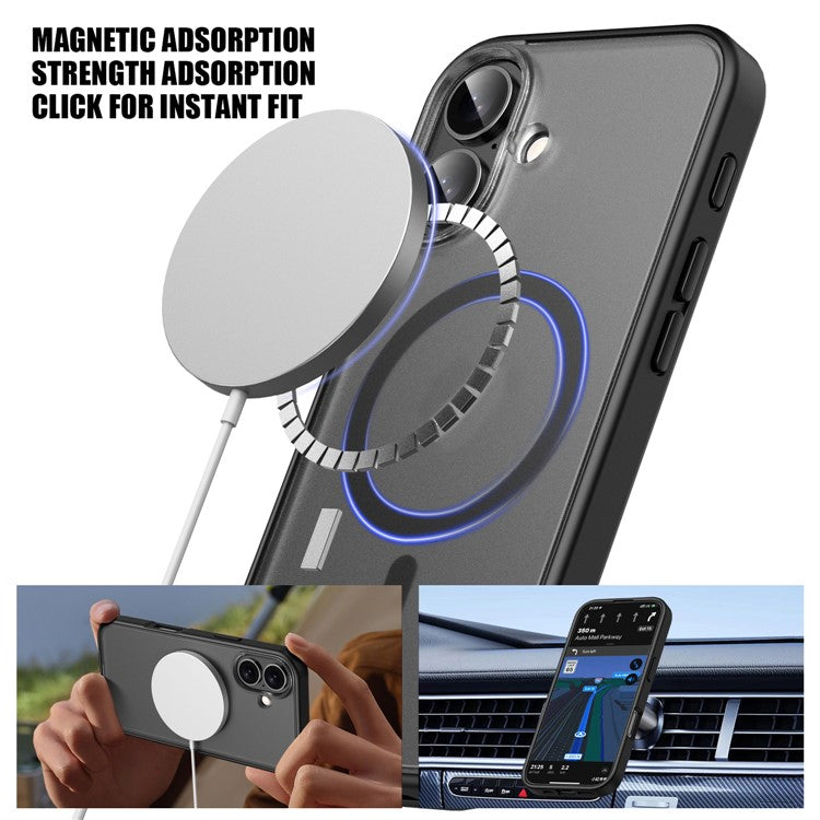 For iPhone 16 Plus Case Matte PC+TPU Phone Cover Compatible with MagSafe - Grey