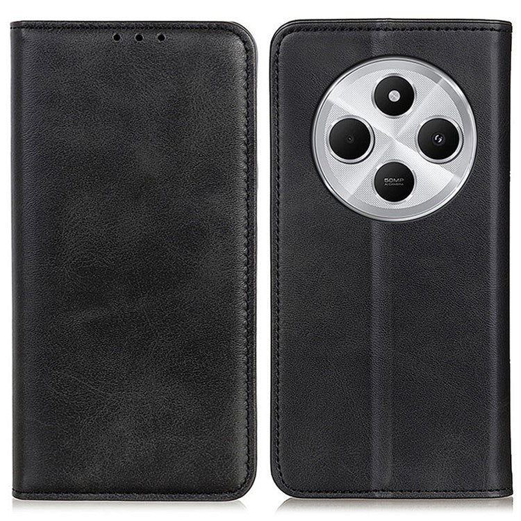 For Xiaomi Poco C75 4G / Redmi 14R 5G / 14C 4G Case Split Leather Flip Wallet Phone Cover - Black