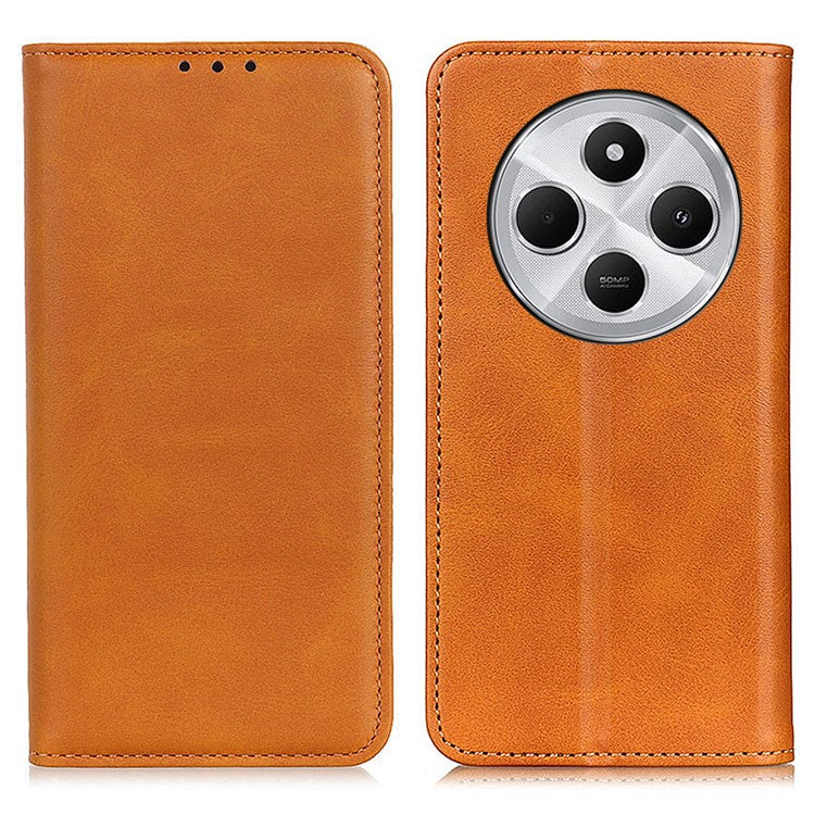 For Xiaomi Poco C75 4G / Redmi 14R 5G / 14C 4G Case Split Leather Flip Wallet Phone Cover - Brown