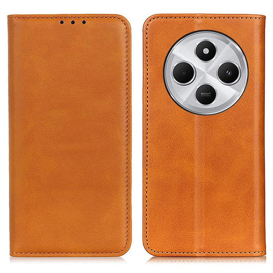 For Xiaomi Poco C75 4G / Redmi 14R 5G / 14C 4G Case Split Leather Flip Wallet Phone Cover - Brown