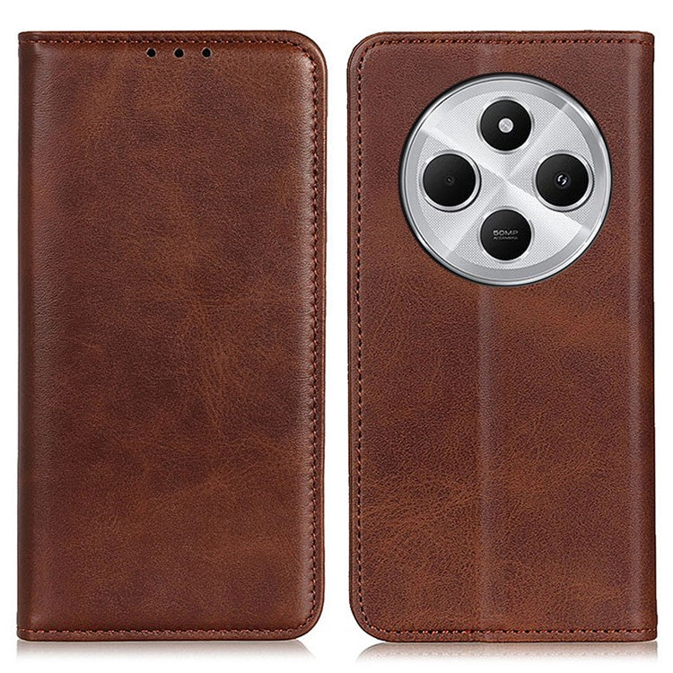 For Xiaomi Poco C75 4G / Redmi 14R 5G / 14C 4G Case Split Leather Flip Wallet Phone Cover - Coffee