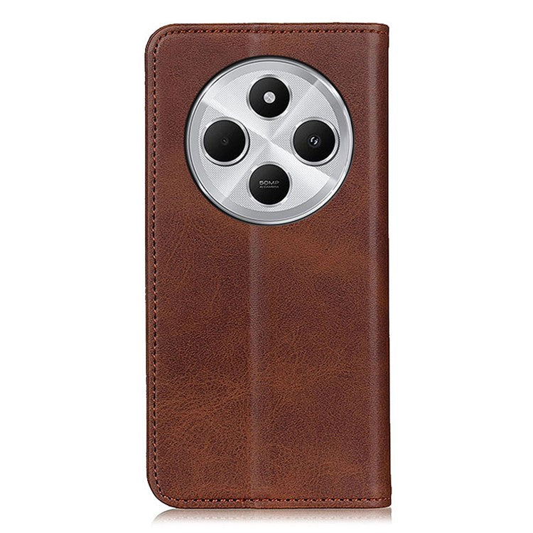 For Xiaomi Poco C75 4G / Redmi 14R 5G / 14C 4G Case Split Leather Flip Wallet Phone Cover - Coffee