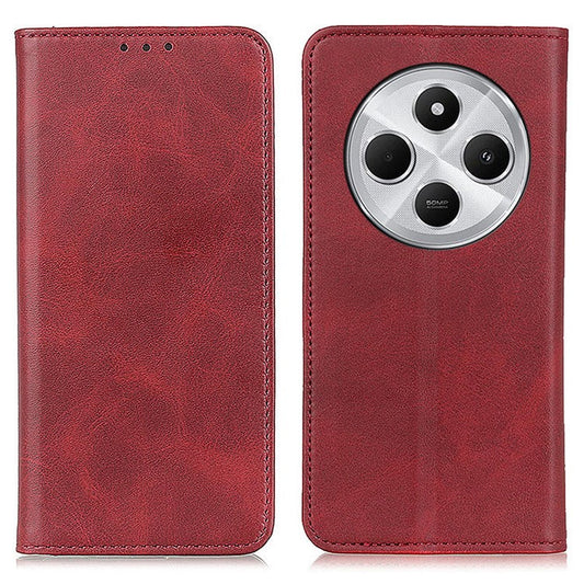 For Xiaomi Poco C75 4G / Redmi 14R 5G / 14C 4G Case Split Leather Flip Wallet Phone Cover - Red