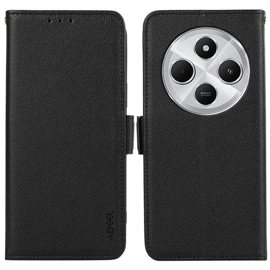 ABEEL For Xiaomi Poco C75 4G / Redmi 14R 5G / 14C 4G Case Litchi Texture Leather RFID Blocking Phone Cover - Black