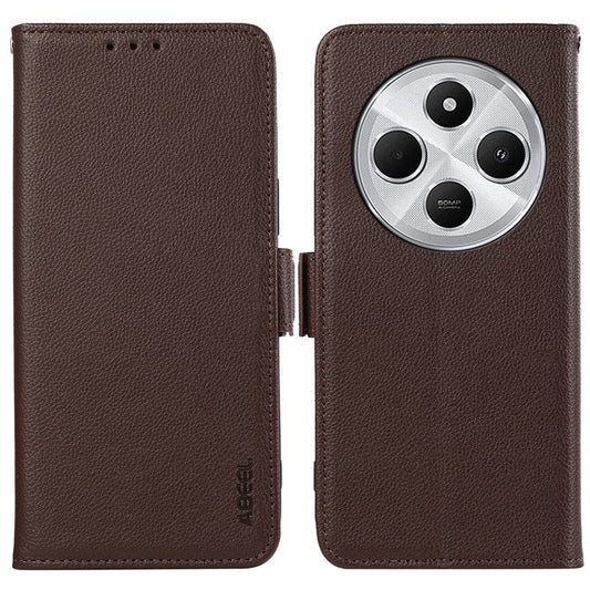 ABEEL For Xiaomi Poco C75 4G / Redmi 14R 5G / 14C 4G Case Litchi Texture Leather RFID Blocking Phone Cover - Brown