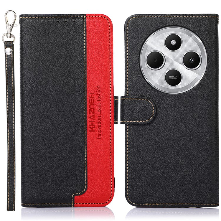 KHAZNEH For Xiaomi Poco C75 4G / Redmi 14R 5G / 14C 4G Case RFID Blocking Wallet PU Leather Phone Cover - Black