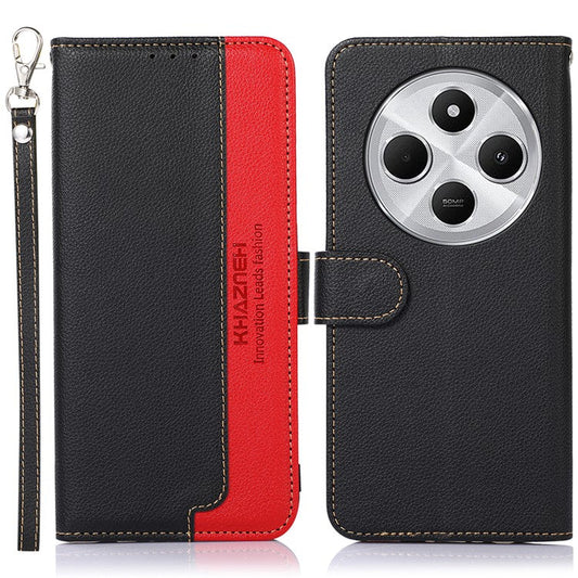 KHAZNEH For Xiaomi Poco C75 4G / Redmi 14R 5G / 14C 4G Case RFID Blocking Wallet PU Leather Phone Cover - Black