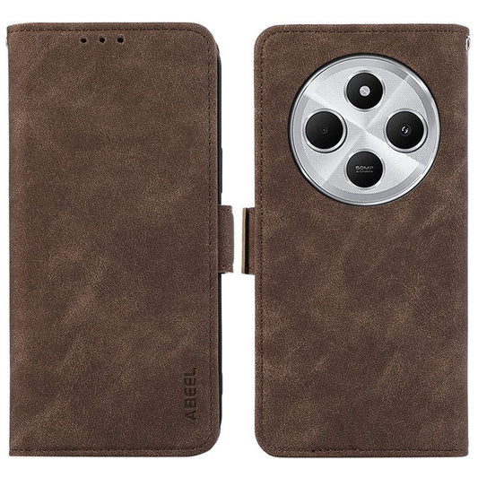 ABEEL For Xiaomi Poco C75 4G / Redmi 14R 5G / 14C 4G Case PU Leather Folio Stand View RFID Blocking Phone Cover - Coffee