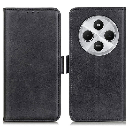 For Xiaomi Poco C75 4G / Redmi 14R 5G / 14C 4G Case Stand Cowhide Texture PU Leather Phone Cover - Black